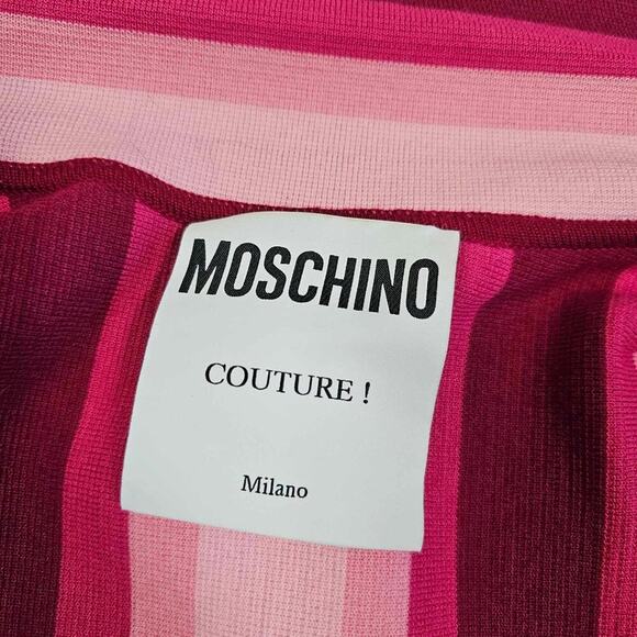 Moschino Couture! Pink Striped Wool Knit Double-Breasted Oversized Coat Rare - Picture 10 of 14